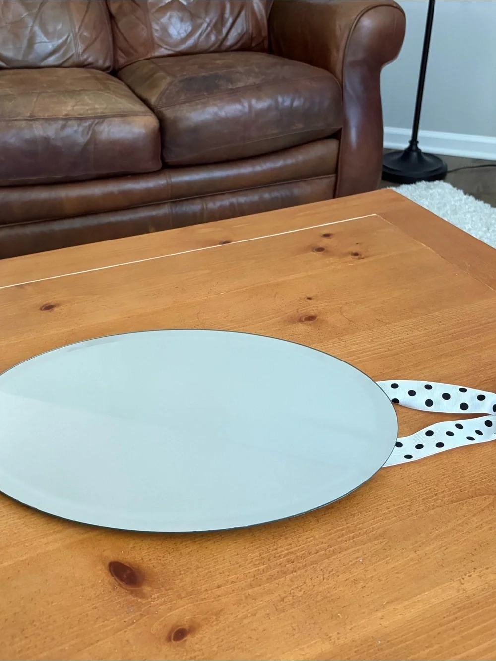 Pottery Barn Vintage Oval Hanging Mirror Polka Dot With Bow Detail